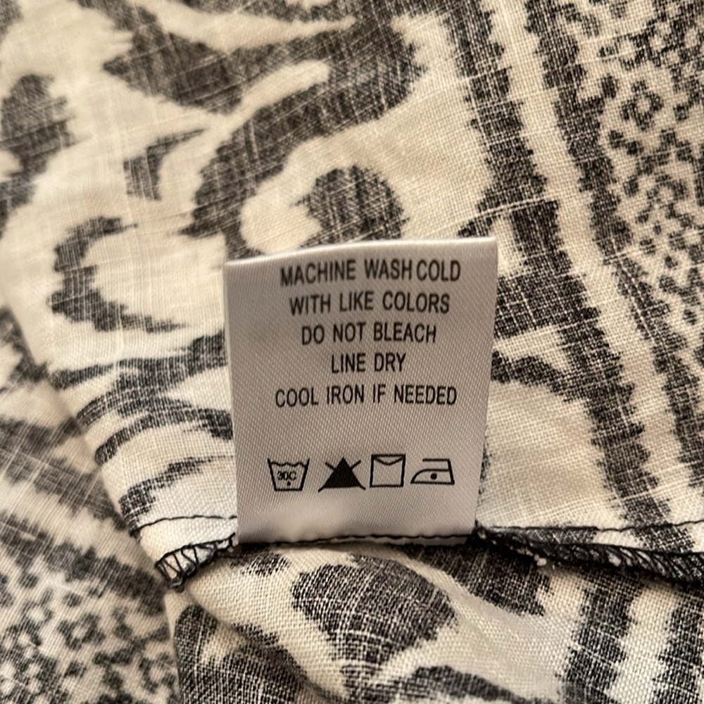 Tyler Boe Black & White Patterned Tunic Top or Short Dress 100% Linen - Picture 7 of 7